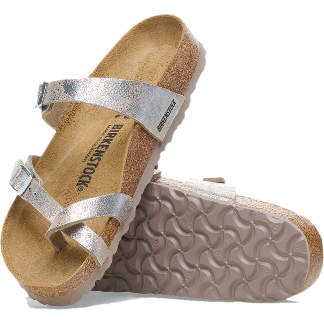 Birkenstock Women&#39;s Mayari Washed Metallic Silver Sandal 1026992