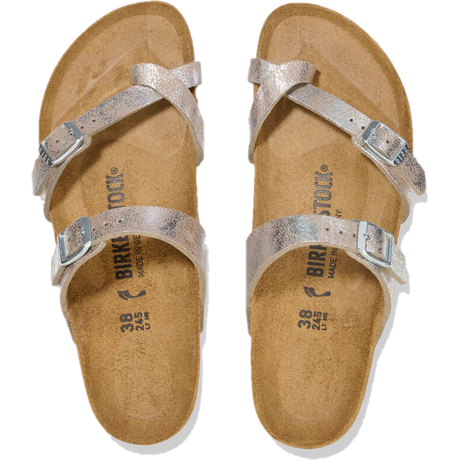 Birkenstock Women&#39;s Mayari Washed Metallic Silver Sandal 1026992