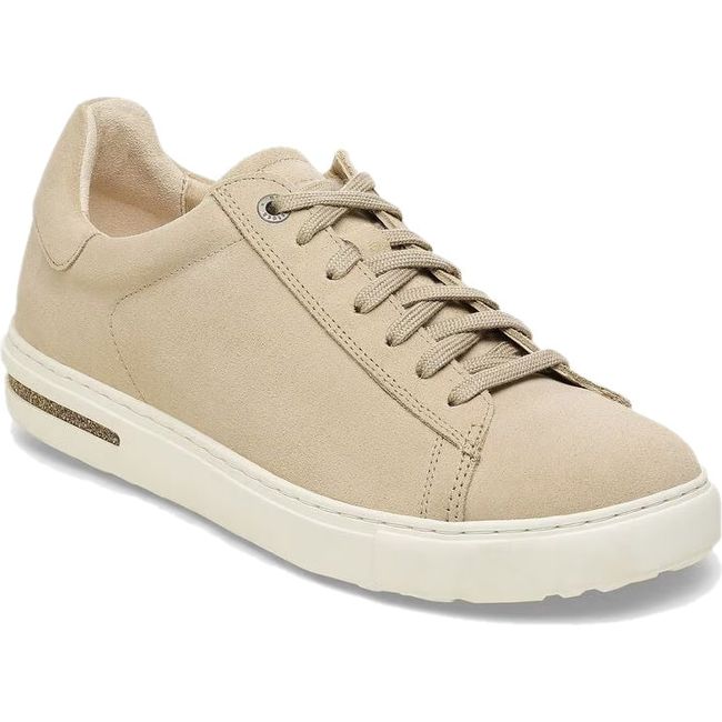 Front angled view of Birkenstock Unisex Bend Shoe in Sandcastle beige and white