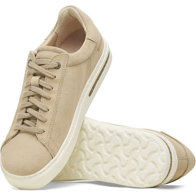 Upper and sole of Birkenstock Unisex Bend Shoes in Sandcastle beige and white