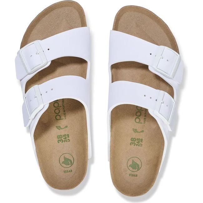 Top-down view of White Birkenstock Women's Arizona Platform Vegan Narrow Sandals