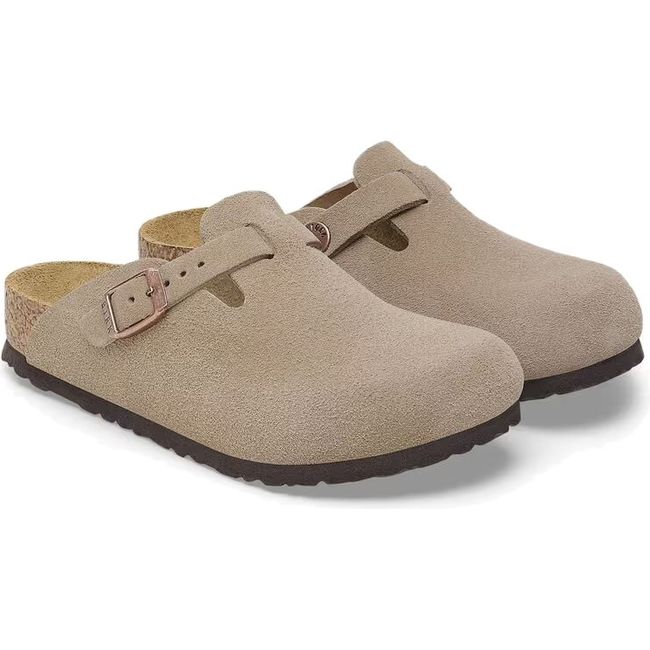 Pair of Birkenstock Kids&#39; Boston Narrow Clogs in taupe suede
