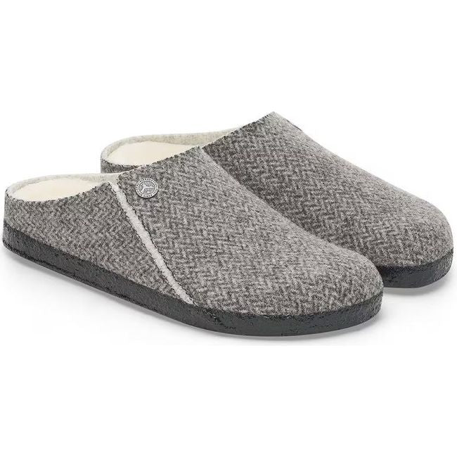 Pair of Womens Birkenstock Zermatt Shearling Narrow Slippers in Herringbone Gray