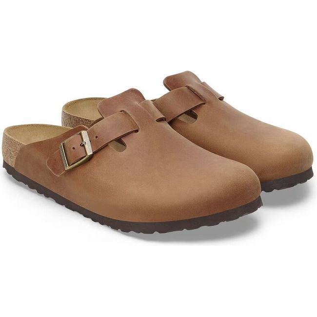 Pair of Birkenstock Men's Boston Oiled Leather Clogs in Cognac brown