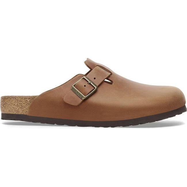 Lateral side of Birkenstock Men's Boston Oiled Leather Clog in Cognac brown