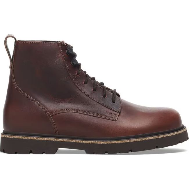 Side of chocolate brown leather Birkenstock Highwood mid boot with lace up enclosure