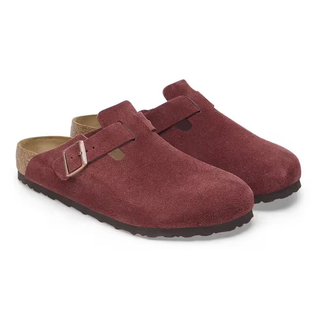 Pair of Birkenstock Boston unisex suede clogs in Zinfandel red