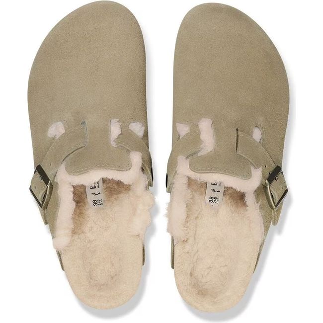 Top-Down view of Tan Suede Birkenstock Clog with Shearling Lining