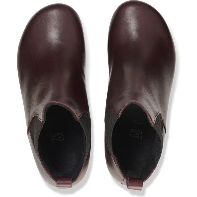 Top down view of Women's Birkenstock Ebba Slip On Wedge Boots in Zinfandel brown leather