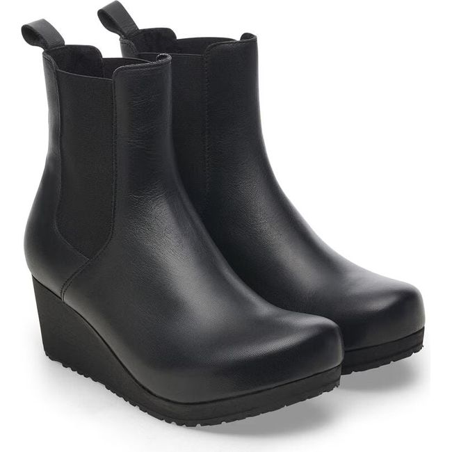 Pair of Women's Birkenstock Ebba Slip On Narrow Wedge Boots in black leather