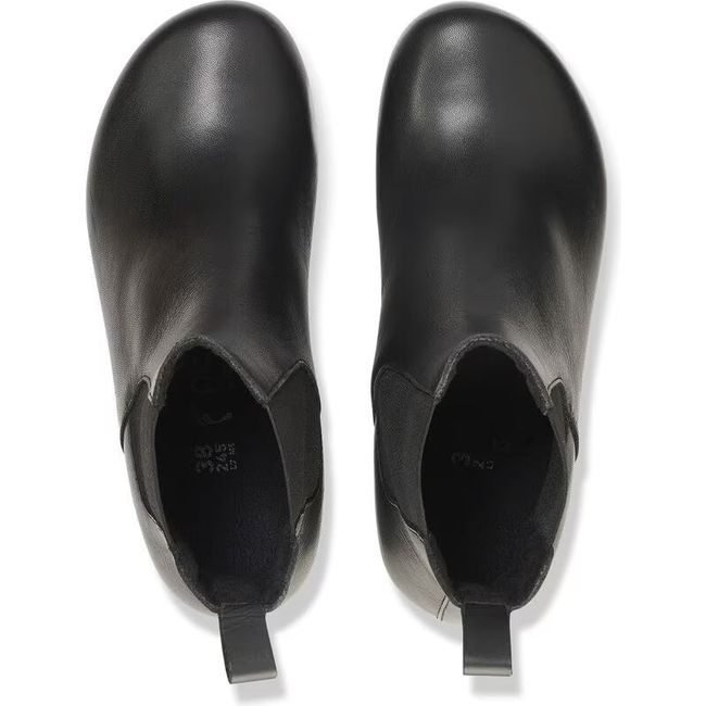 Top down view of Women's Birkenstock Ebba Slip On Narrow Wedge Boots in black leather