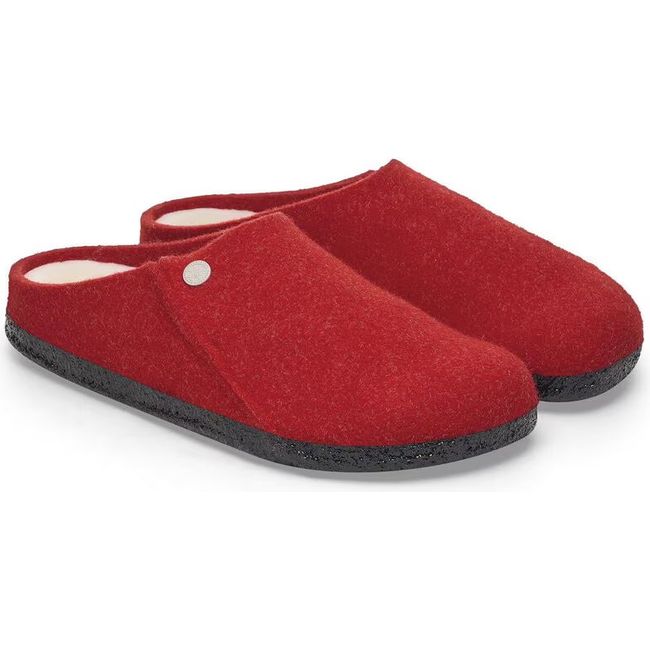 Pair of Womens Birkenstock Zermatt Shearling Narrow Slippers in Active Red wool
