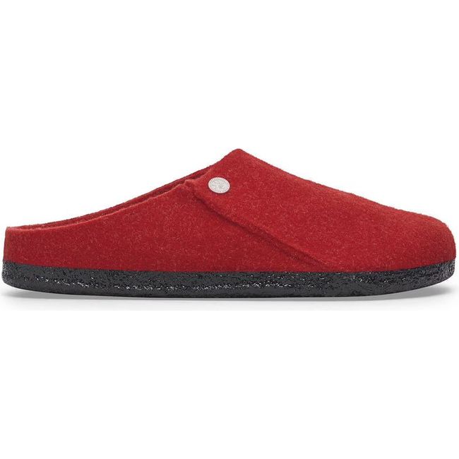 Lateral side of Womens Birkenstock Zermatt Shearling Narrow Slipper in Active Red wool