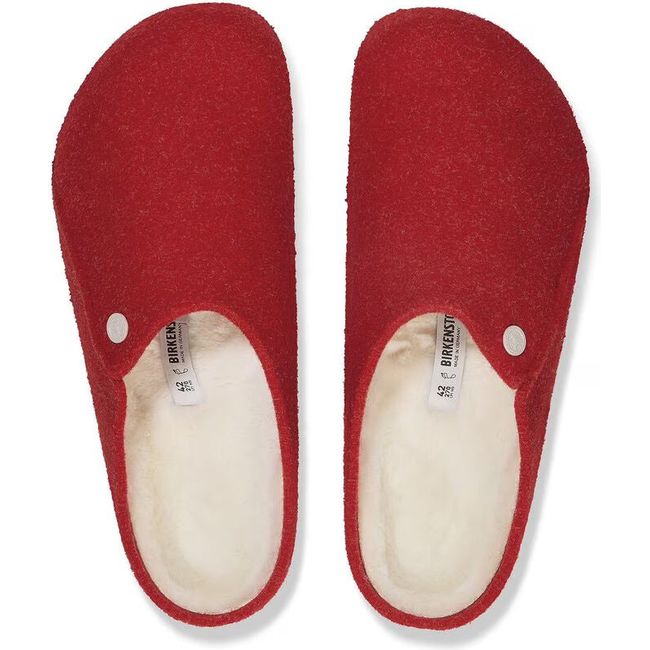 Top down view of Womens Birkenstock Zermatt Shearling Narrow Slippers in Active Red wool