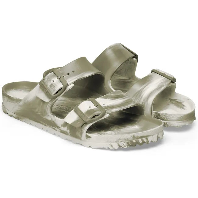 Pair of Birkenstock Unisex Arizona EVA Sandals in Khaki/Eggshell