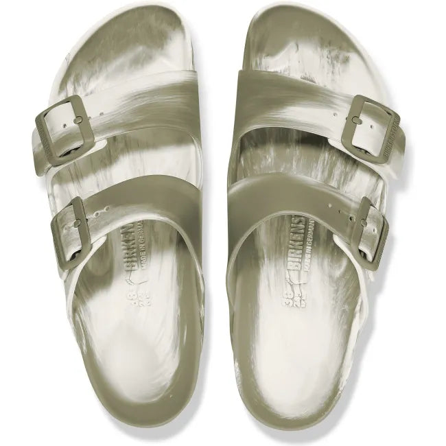 Top down view of Birkenstock Unisex Arizona EVA Sandals in Khaki/Eggshell