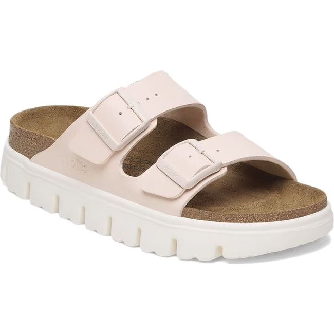 Front angled view of Birkenstock Women&#39;s Arizona Chunky Narrow Sandal in light rose