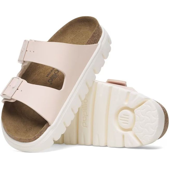 Upper and sole of Birkenstock Women&#39;s Arizona Chunky Narrow Sandals in light rose