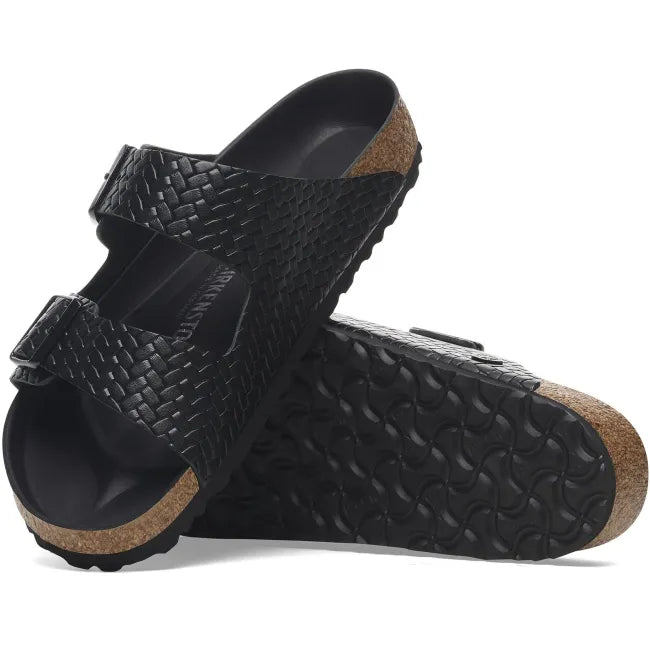 Outsole of Birkenstock Unisex Arizona Embossed Leather Sandal in Woven Embossed Black