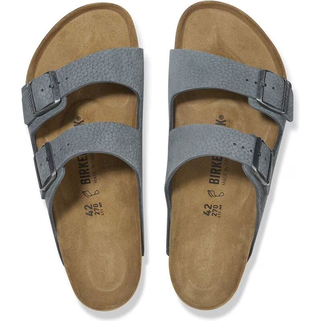 Top down view of Birkenstock Men's Arizona Nubuck Sandals in Desert Buck Basalt Grey