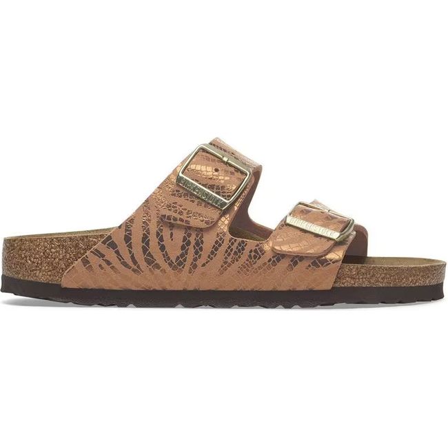 Lateral side of Birkenstock Women's Arizona Narrow Sandal in zebra pecan brown