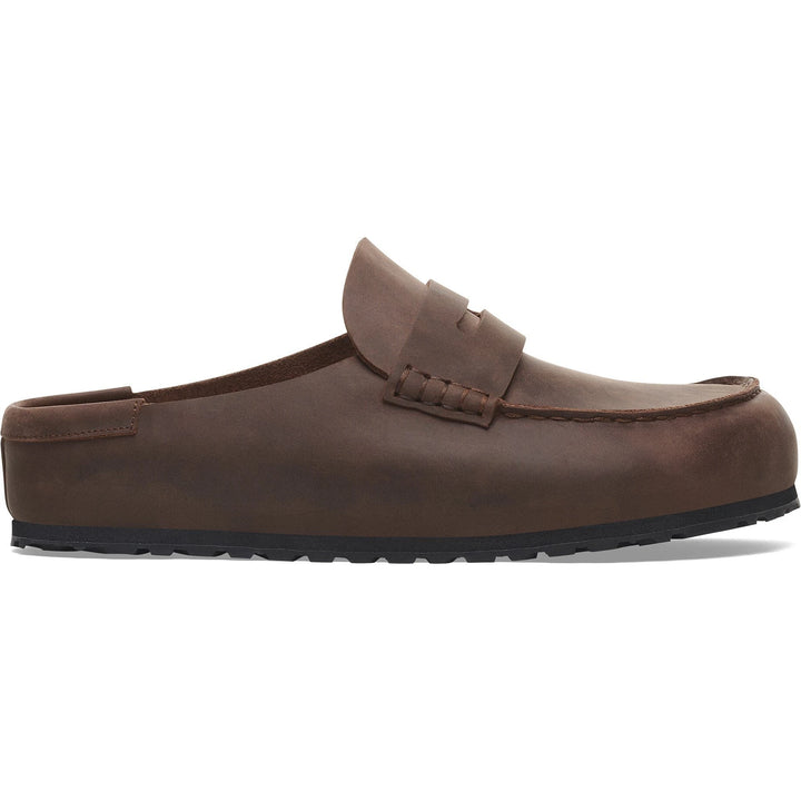 Lateral side of Birkenstock Unisex Naples Wrapped Oiled Leather Clog in Habana