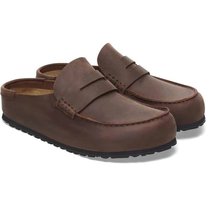 Pair of Birkenstock Unisex Naples Wrapped Oiled Leather Clogs in Habana