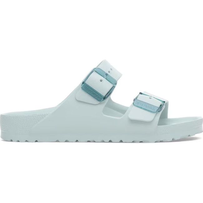 Lateral side of Birkenstock Women's Arizona EVA Stealth Buckle Narrow Sandal in surf green