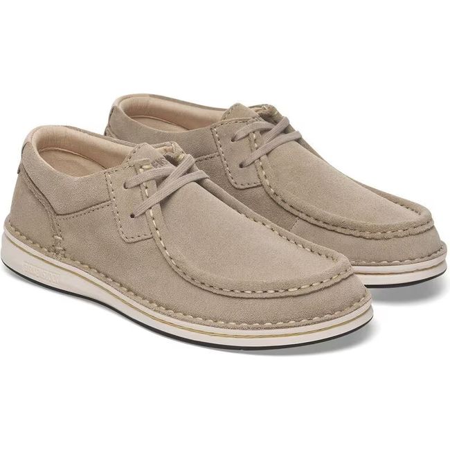 Pair of Birkenstock Men's Pasadena Moccasins in taupe suede