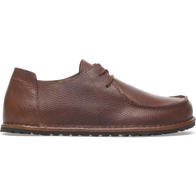 Lateral side of Birkenstock Men's Utti Lace Moccasin in Roast Brown Leather