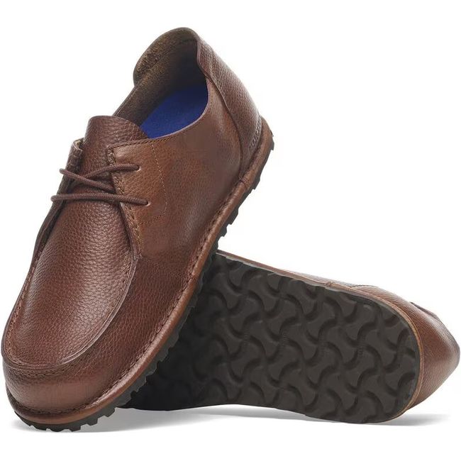 Upper and sole of Birkenstock Men's Utti Lace Moccasins in Roast Brown Leather