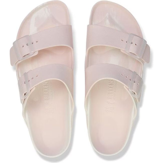 Top down view of Bikenstock Women&#39;s Arizona EVA Narrow Sandals in light rose