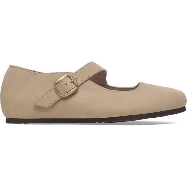 Lateral side of Birkenstock Women&#39;s Tracy Nubuck Mary Jane Shoe in sandcastle beige