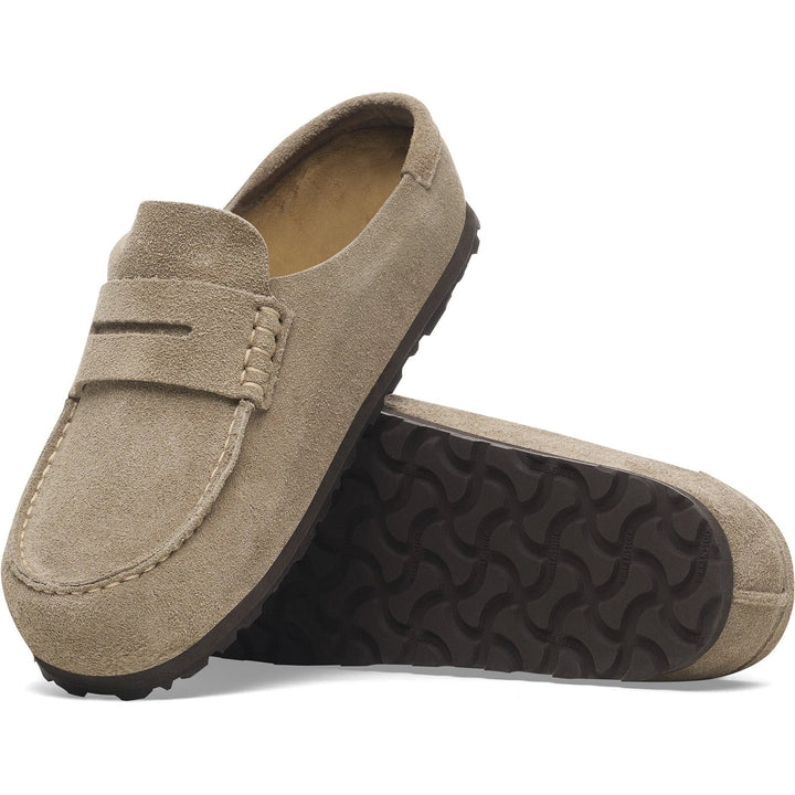 Outsole of Birkenstock Unisex Naples Wrapped Suede Clog in Taupe