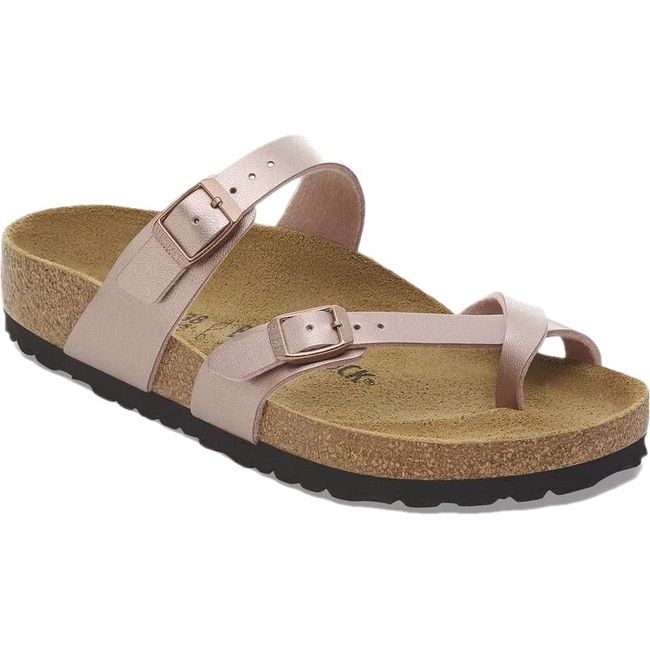 Front angled view of Birkenstock Women&#39;s Mayari Birko-Flor Sandal in copper