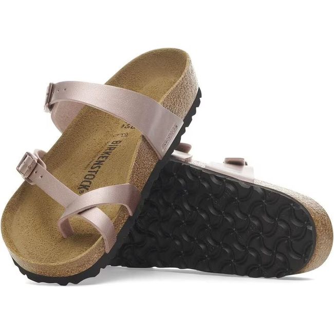 Upper and sole of Birkenstock Women&#39;s Mayari Birko-Flor Sandals in copper