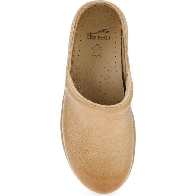Dansko Platform Pro clog in honey distressed leather, top view