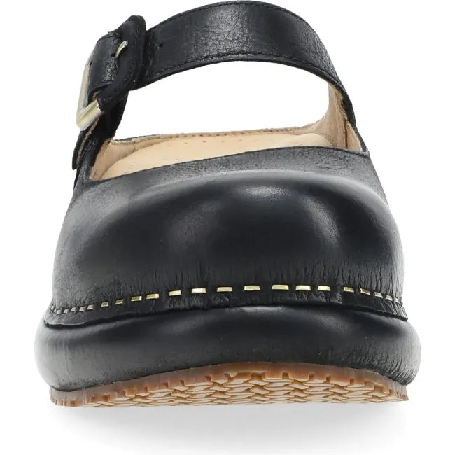 Dansko Kimberly platform mule in black leather, front view