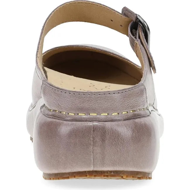 Dansko Kimberly platform mule in dusty lilac leather, back view showing open heel