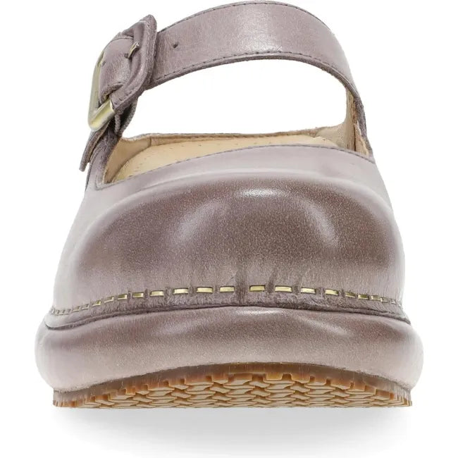 Dansko Kimberly platform mule in dusty lilac leather, front view