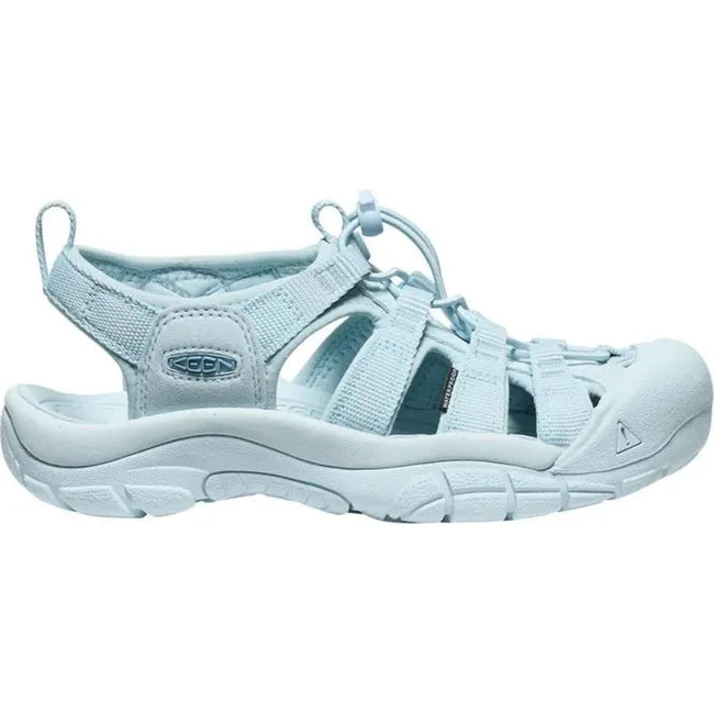 Lateral side of Women's Keen Newport H2 closed toe sandal in Monochrome Skyway blue