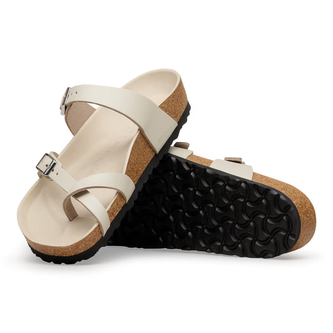 Birkenstock Mayari sandal outsole view showing EVA sole and contoured arch support in oyster colorway
