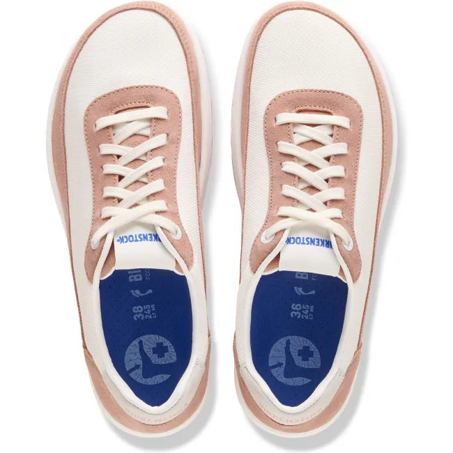 Top down view of Birkenstock Unisex Honnef City Suede and Textile Sneakers in Pink Clay/Eggshell