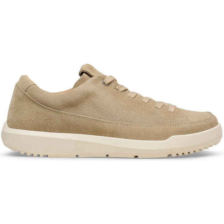 Lateral side of Birkenstock Unisex Melbourne Suede Sneaker in Taupe