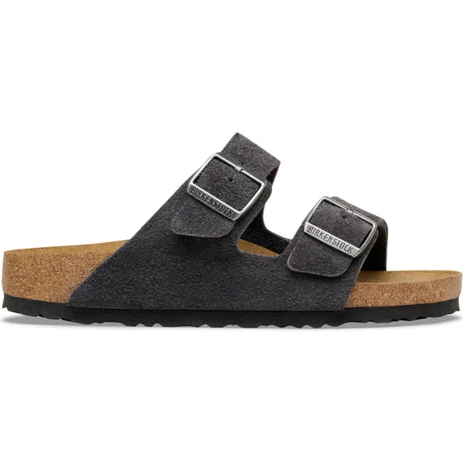 Lateral side of Birkenstock Unisex Arizona Suede Sandal in Charcoal
