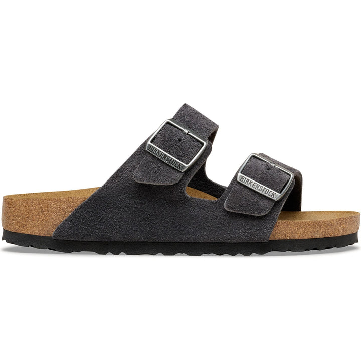 Lateral side of Birkenstock Unisex Arizona Suede Sandal in Charcoal