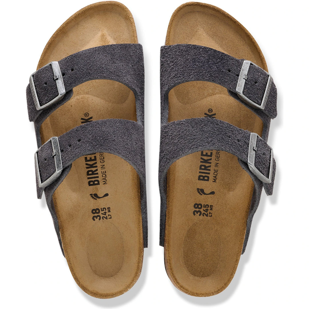 Top down view of Birkenstock Unisex Arizona Suede Sandals in Charcoal