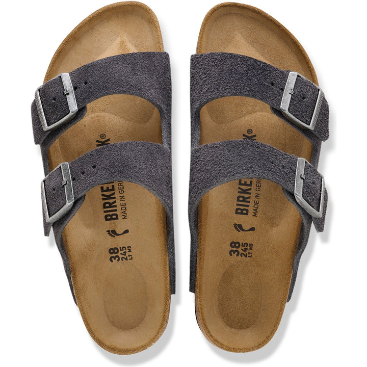 Top down view of Birkenstock Unisex Arizona Suede Sandals in Charcoal