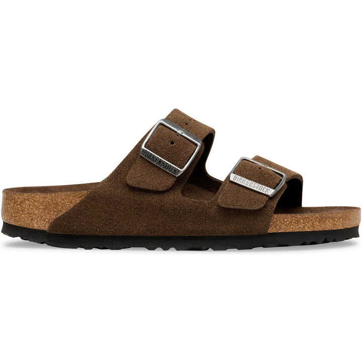 Lateral side of Birkenstock Unisex Arizona Soft Footbed Suede Sandal in Carafe Tonal