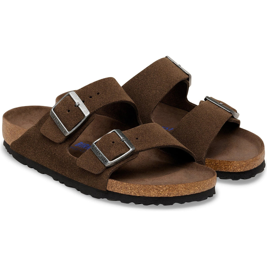 Pair of Birkenstock Unisex Arizona Soft Footbed Suede Sandals in Carafe Tonal